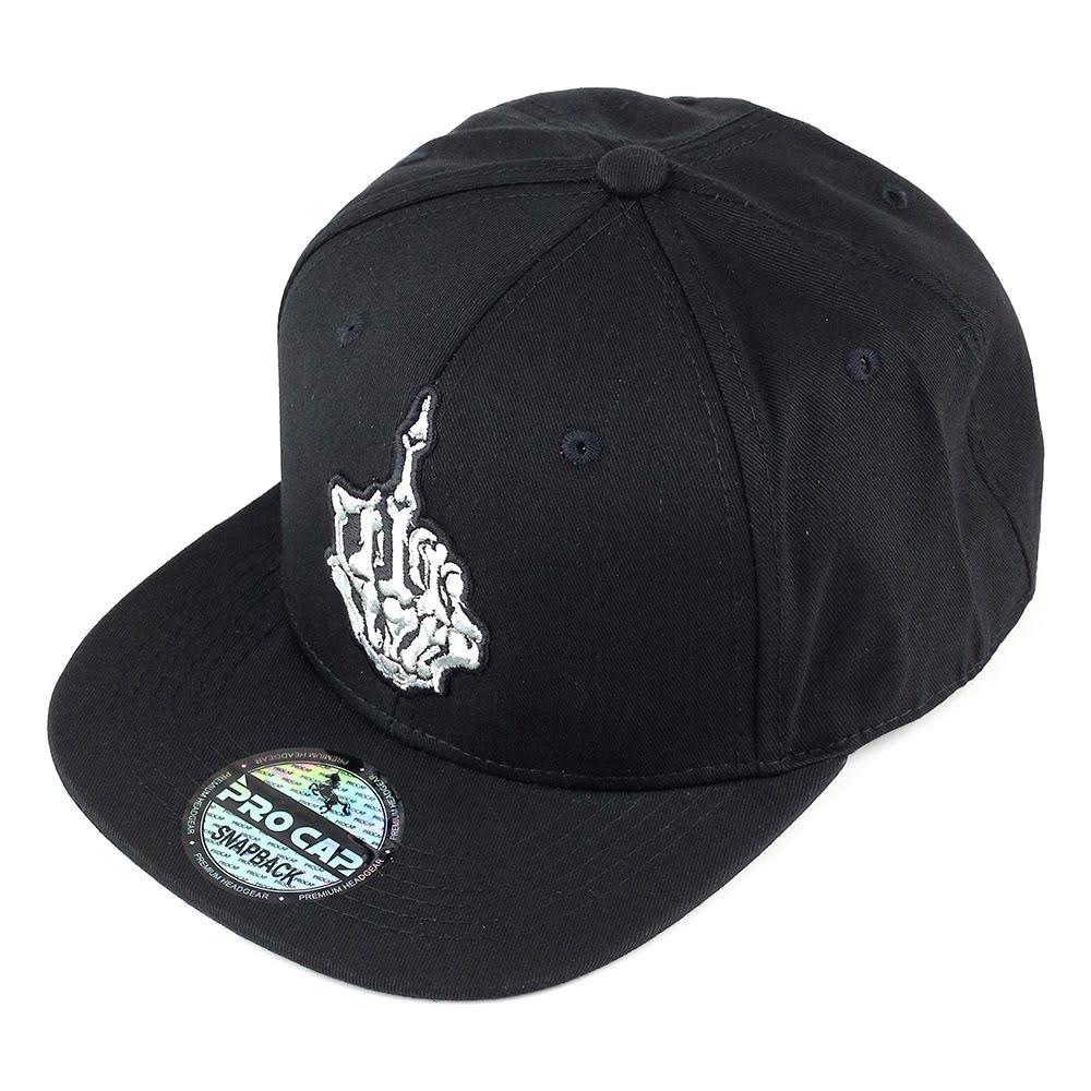 Skeleton Hand "One Finger Salute" Snapback Cap-Black - Pro Cap Inc.