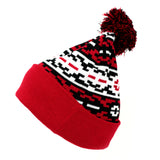 Pom Pom Beanies Trendy Winter Hats - Red, Black & White
