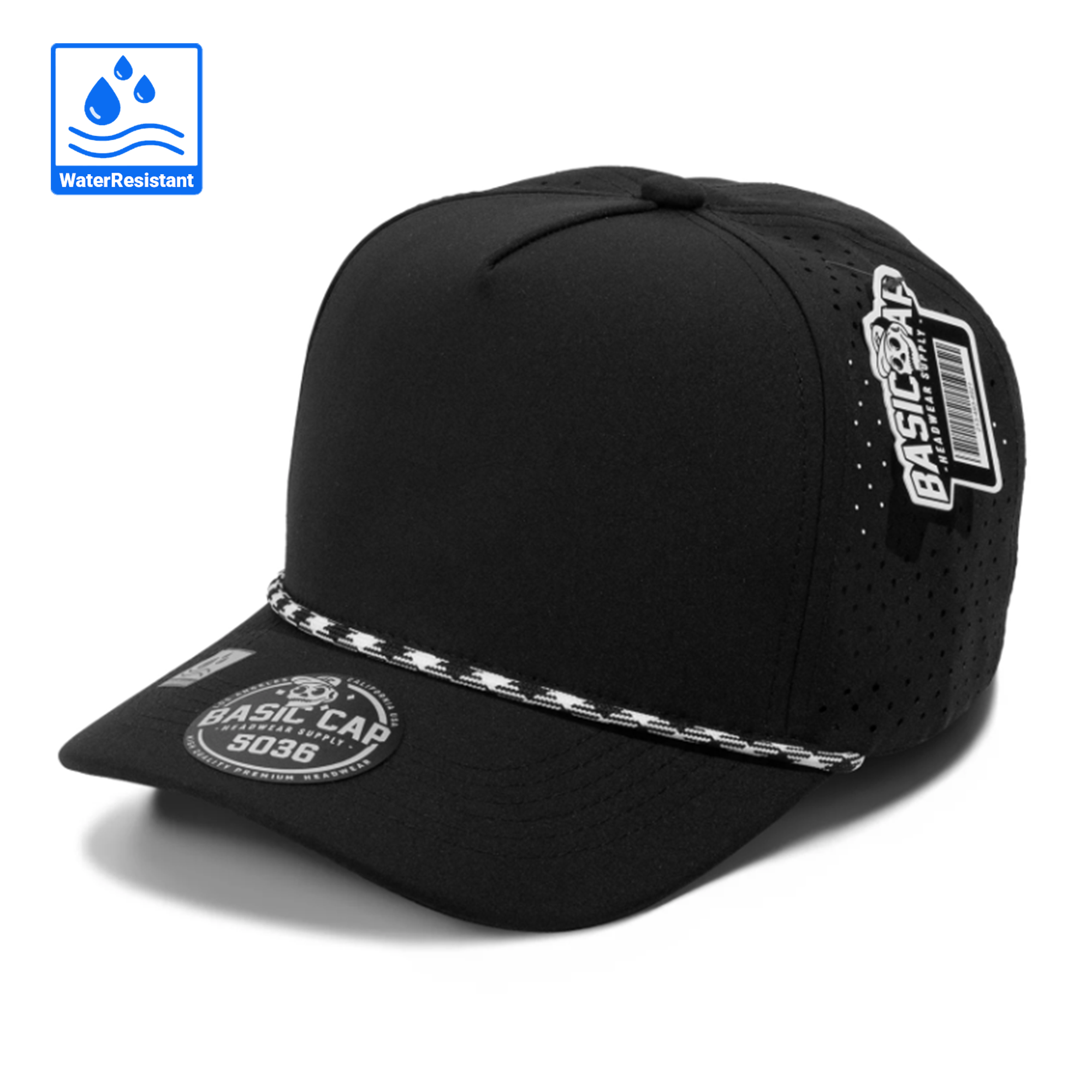 Blank 5Panel Curve Laser Hole Rope Water Repellent Cap