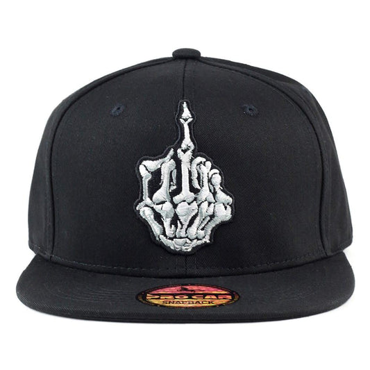 Skeleton Hand "One Finger Salute" Snapback Cap-Black - Pro Cap Inc.