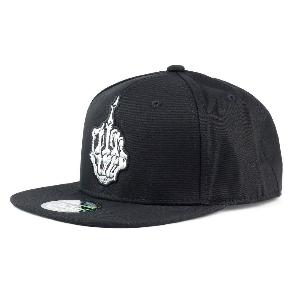 Skeleton Hand "One Finger Salute" Snapback Cap-Black - Pro Cap Inc.