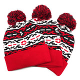 Pom Pom Beanies Trendy Winter Hats - Red, Black & White