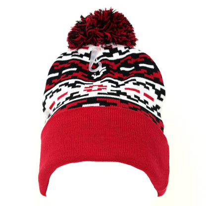 Pom Pom Beanies Trendy Winter Hats - Red, Black & White