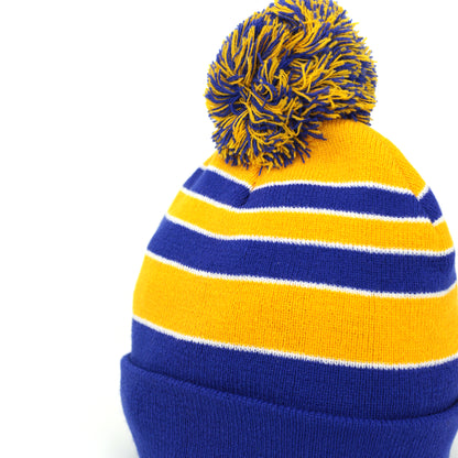 Pom Pom Beanies Trendy Winter Hats - White Gold Royal Blue